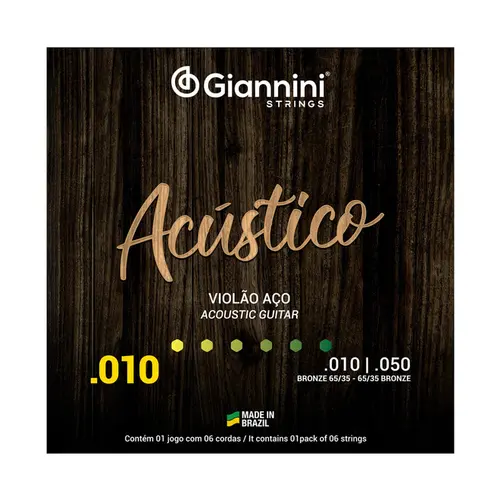 ENCORDOAMENTO VIOLAO GIANNINI GESWAM BRONZE 65/35 0.010